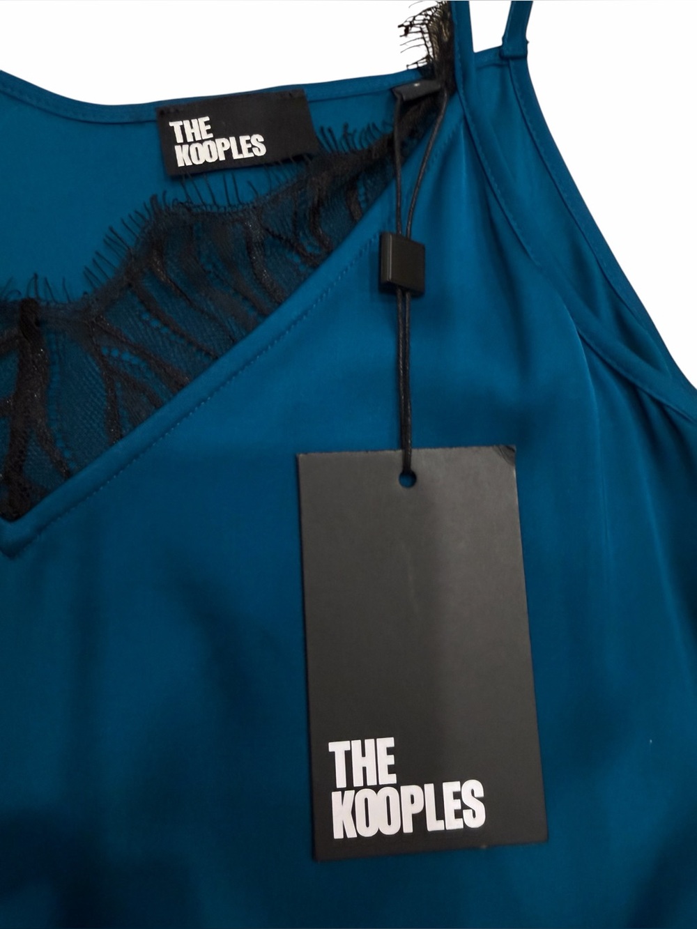 Teal Slip Dress with Black Lace Trim The Kooples NWT - Picture 5 of 6
